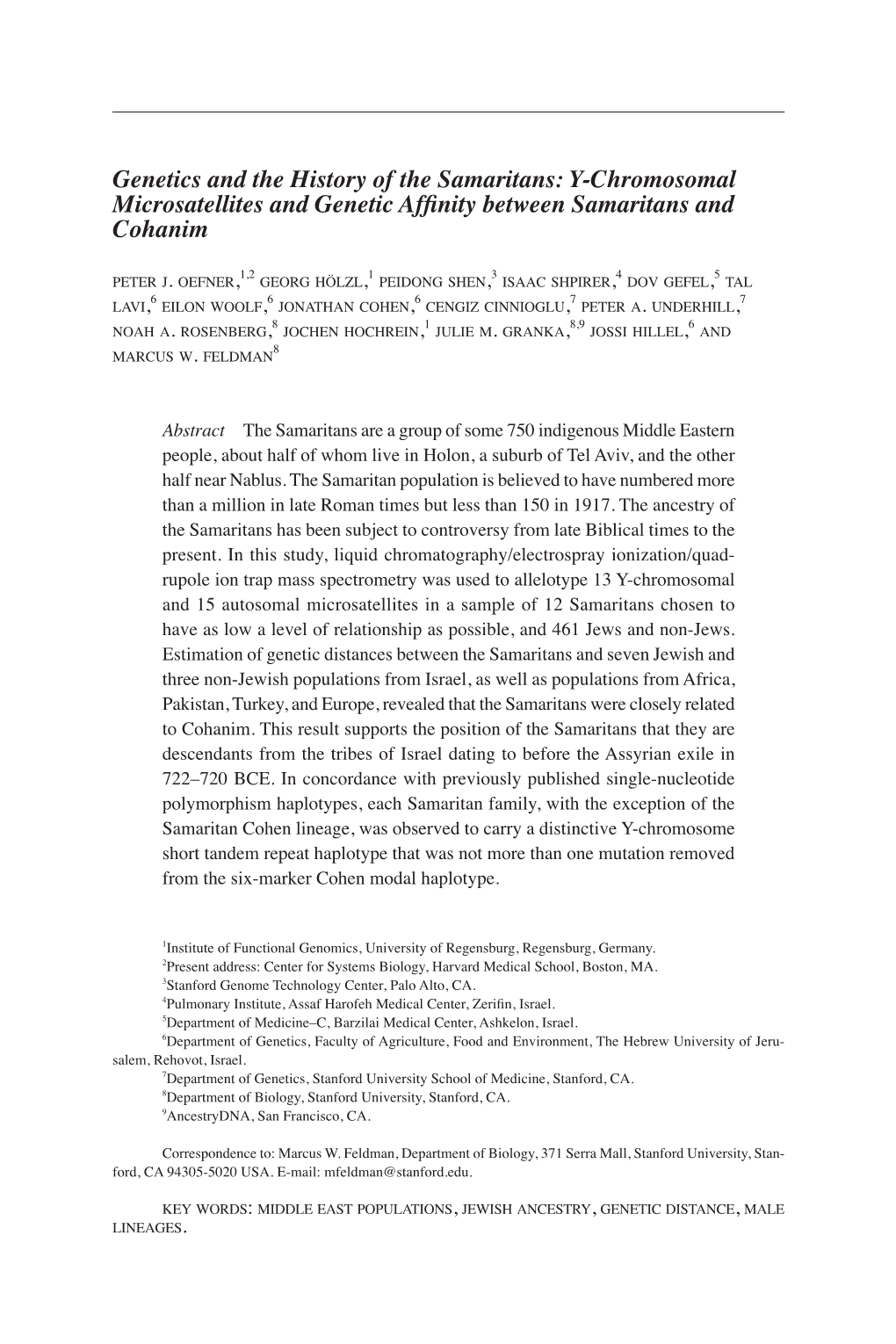 Y-Chromosomal Microsatellites and Genetic Affinity Between