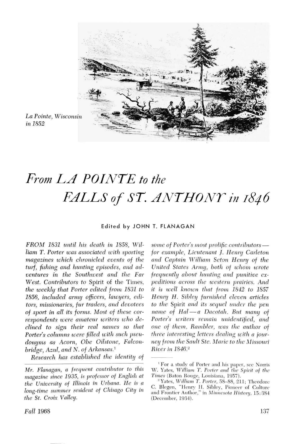 From La Pointe to the Falls of St. Anthony in 1846, Edited by John T. Flanagan