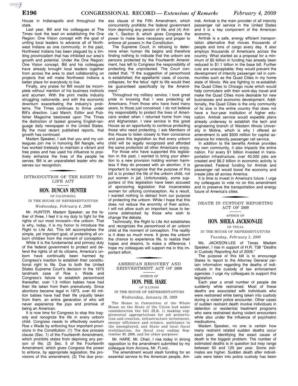 CONGRESSIONAL RECORD— Extensions of Remarks E196 HON