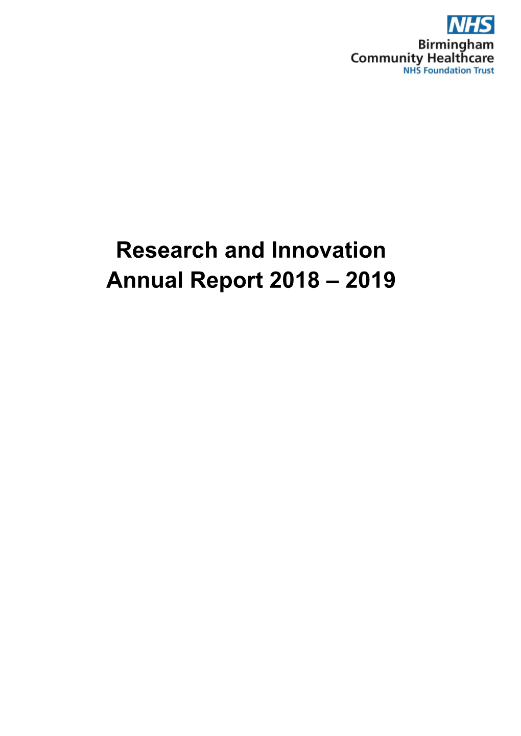 Research and Innovation Annual Report 2018 – 2019