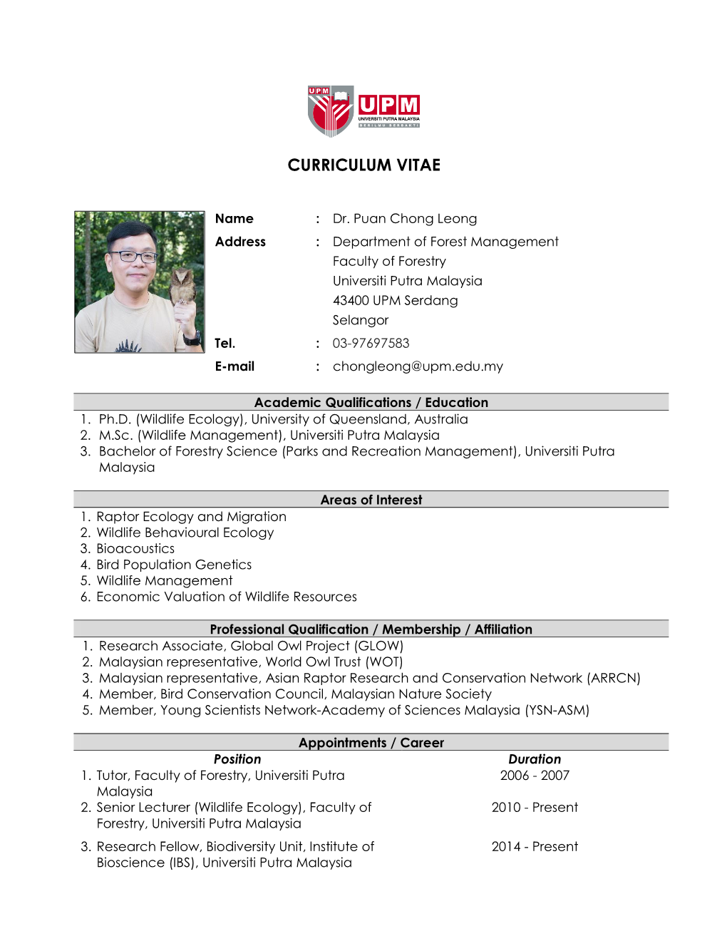 CURRICULUM VITAE ( 3 Pages