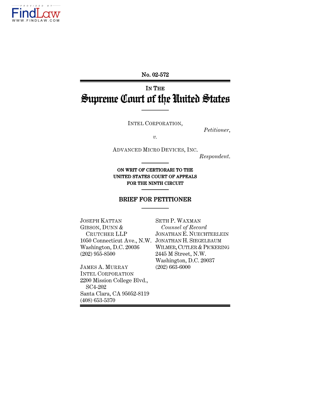 Intel Corporation V. Advanced Micro Devices, Inc., 02-572