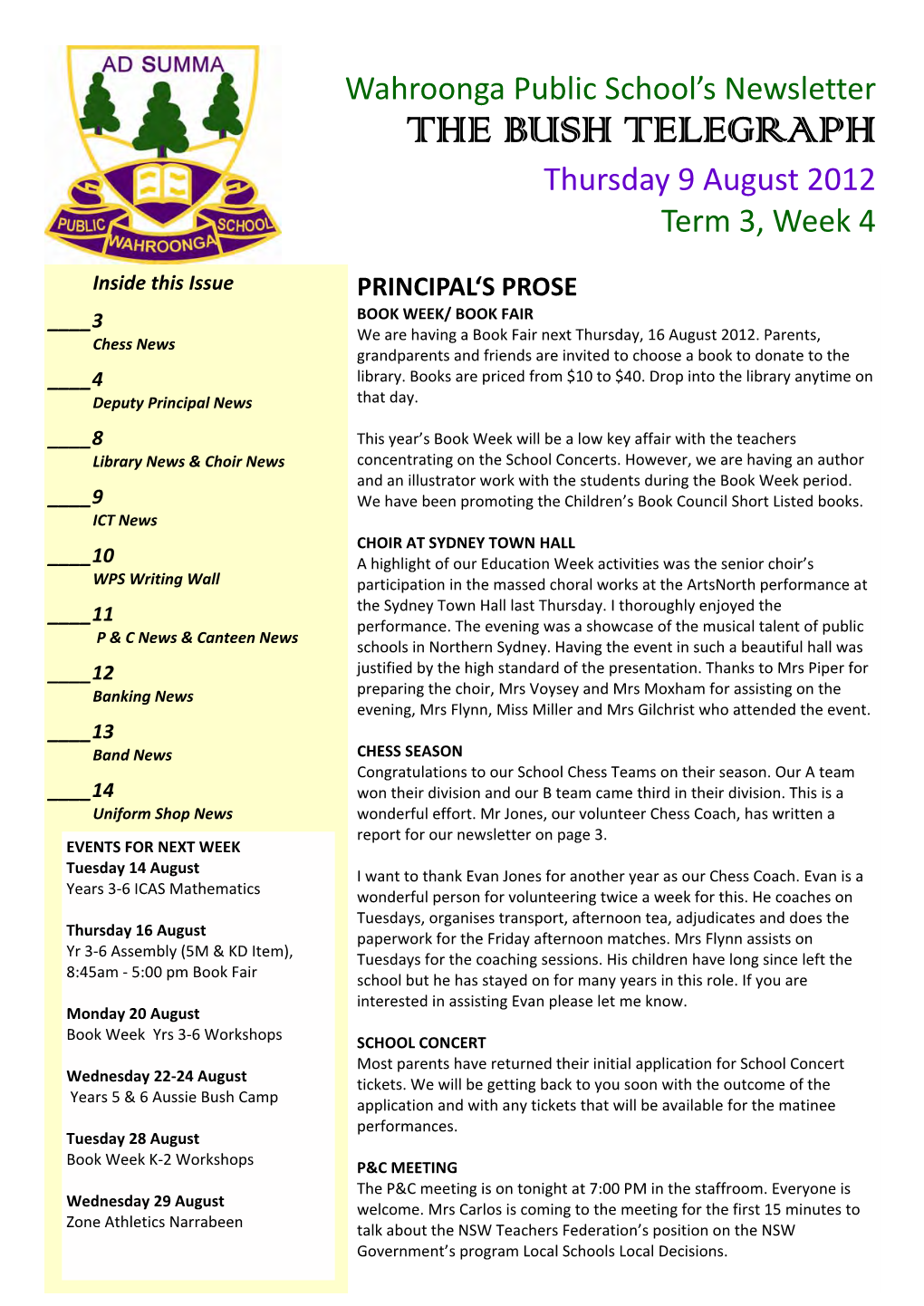 2012 Term 3 Week 4 Newsletter