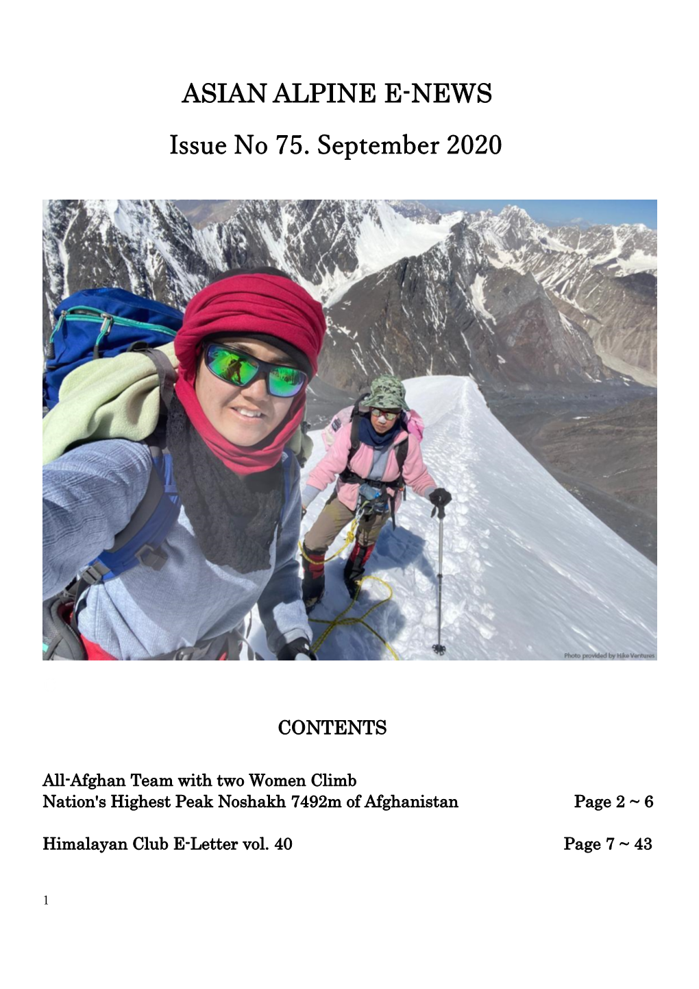 ASIAN ALPINE E-NEWS Issue No 75. September 2020