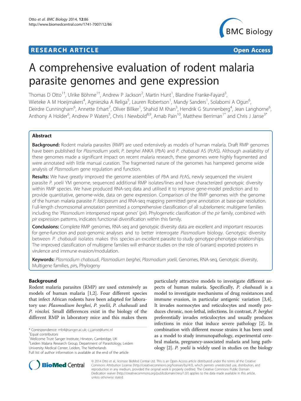A Comprehensive Evaluation of Rodent Malaria Parasite Genomes And