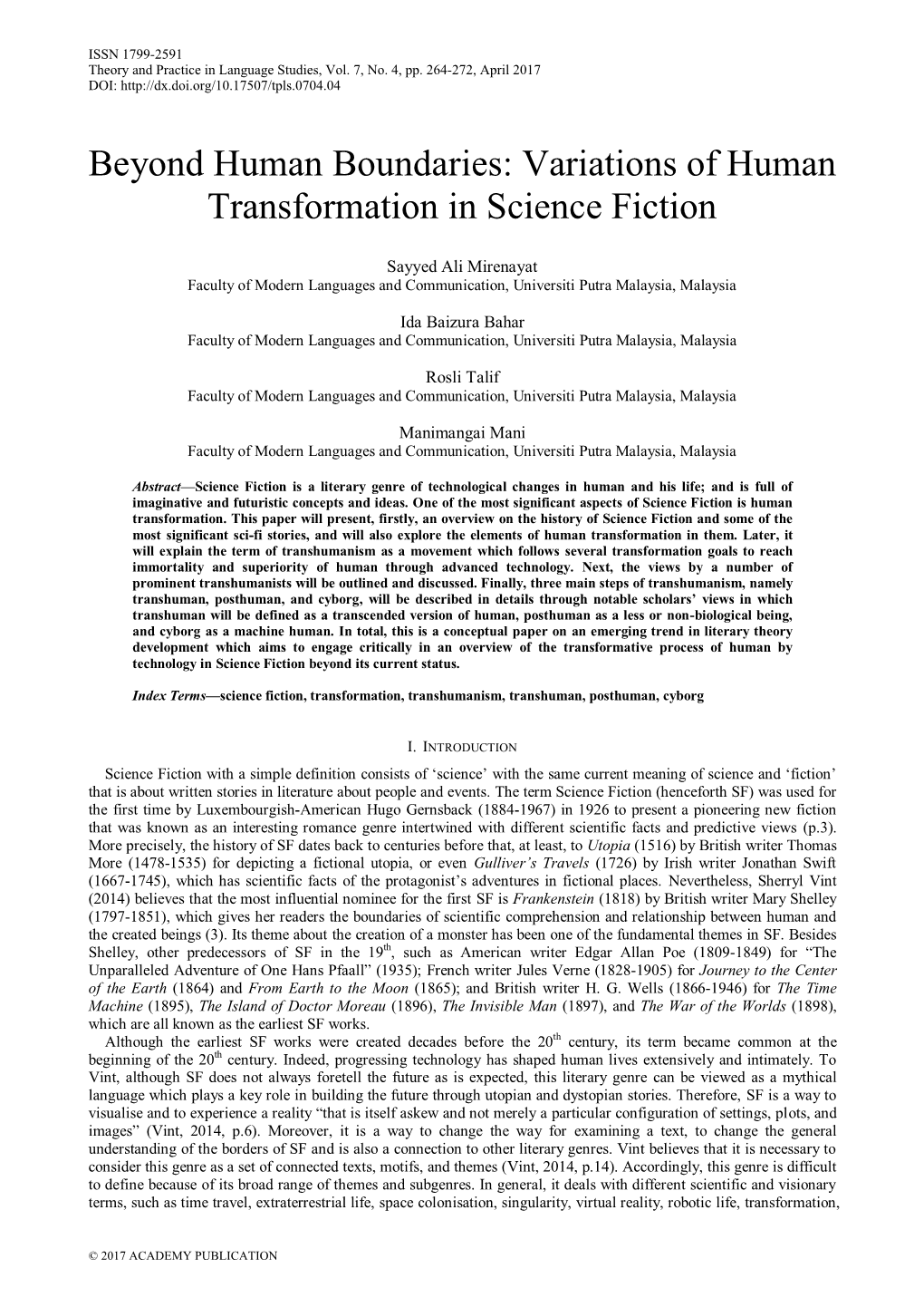 Variations of Human Transformation in Science Fiction