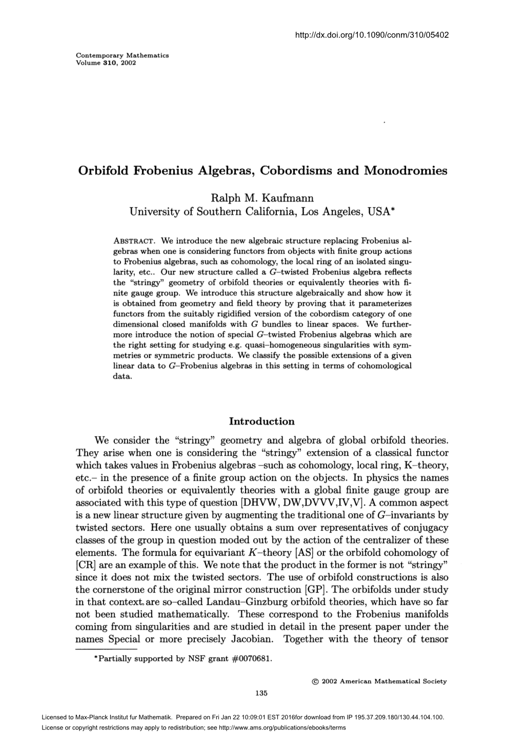 Orbifold Frobenius Algebras, Cobordisms and Monodromies