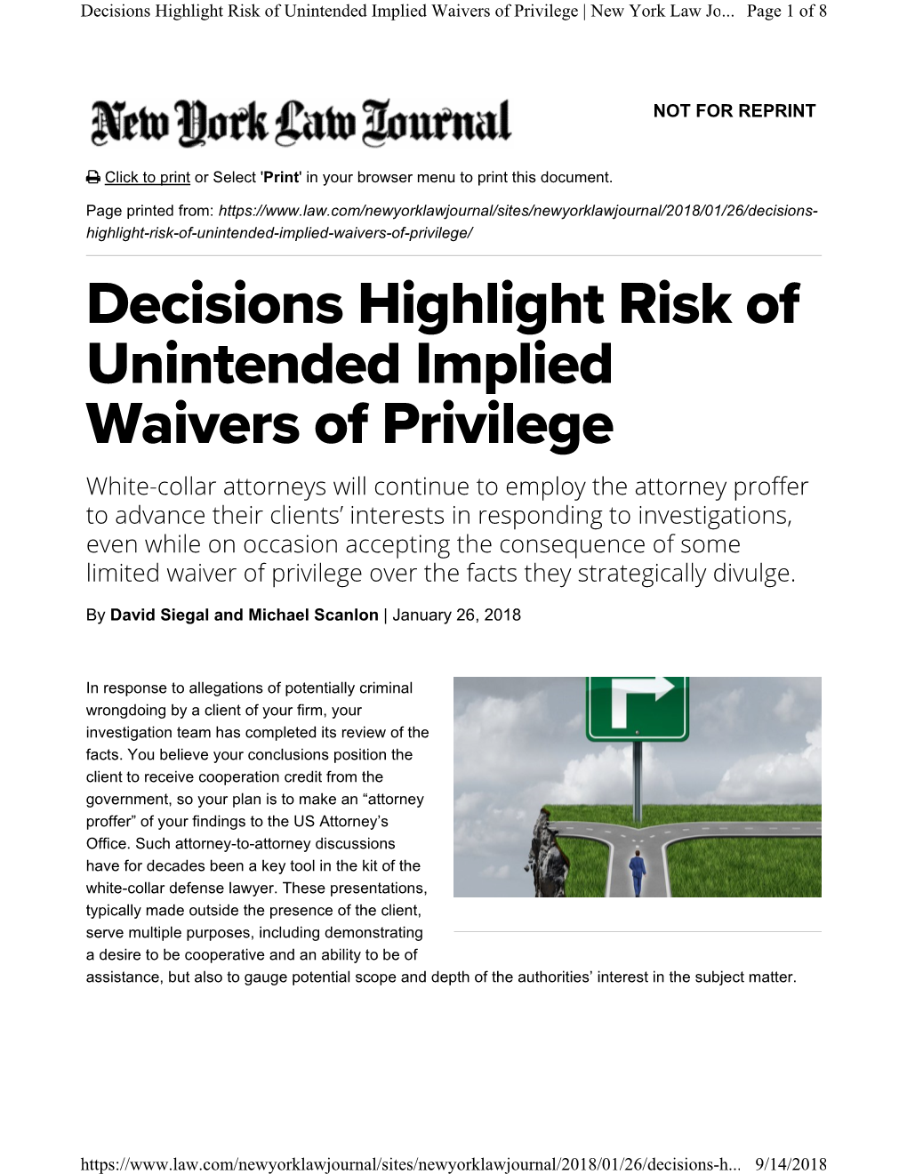 Decisions Highlight Risk of Unintended Implied Waivers of Privilege | New York Law Jo