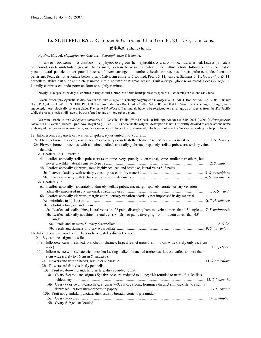 15. SCHEFFLERA J. R. Forster & G. Forster, Char. Gen. Pl. 23. 1775