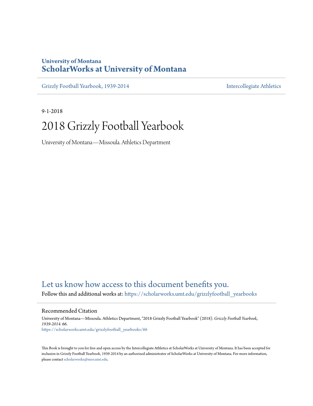 2018 Grizzly Football Yearbook University of Montana—Missoula