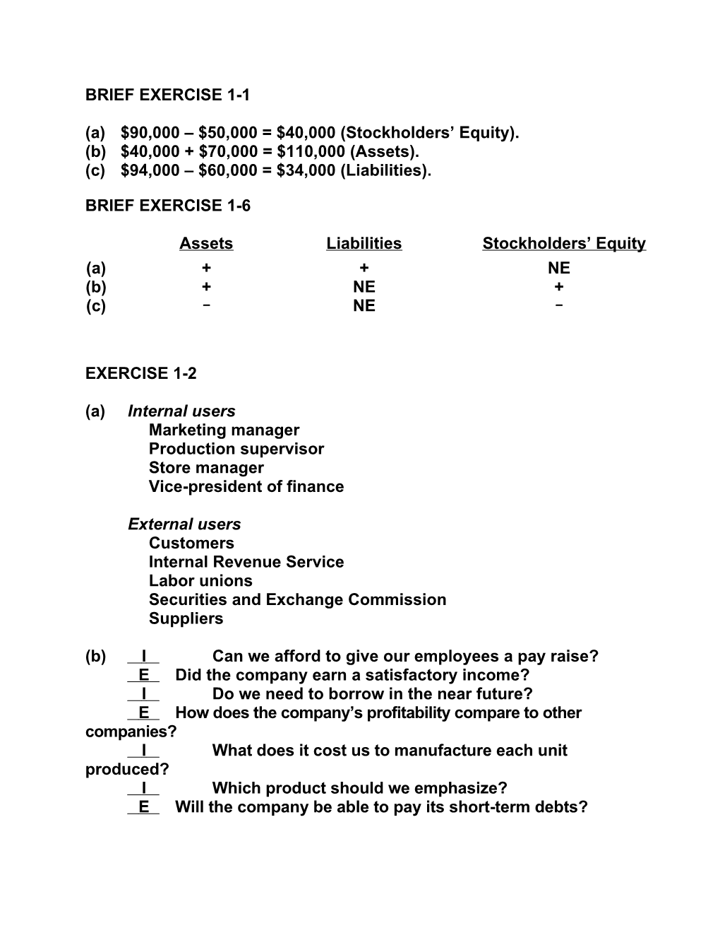 Brief Exercise 1-1