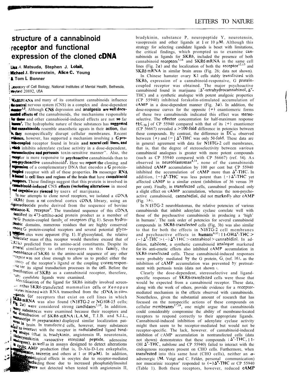 Structure of a Cannabinoid ;Receptor and Functional Expression of the Cloned Cdna