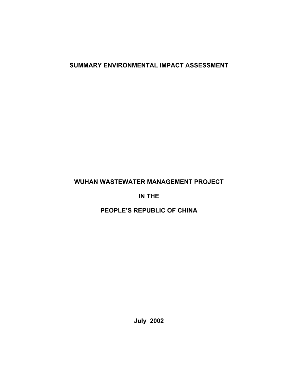 Summary Environmental Impact Assessment Wuhan