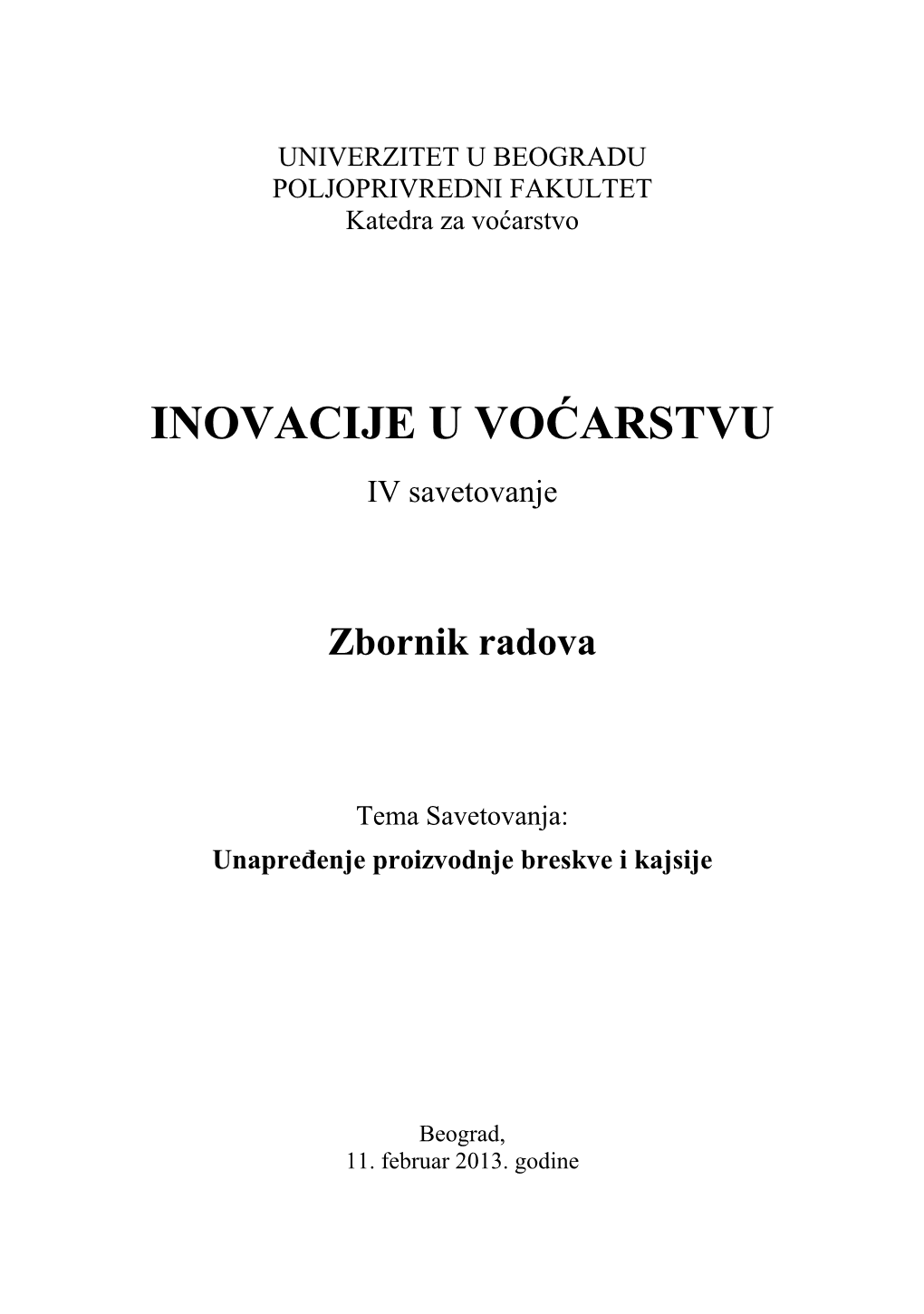 INOVACIJE U VOĆARSTVU IV Savetovanje