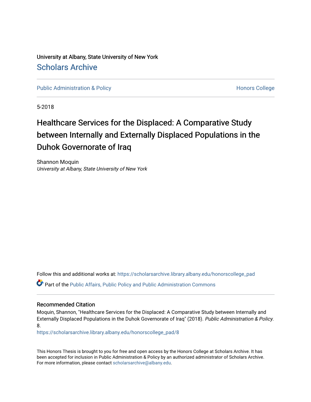 A Comparative Study Between Internally and Externally Displaced Populations in the Duhok Governorate of Iraq