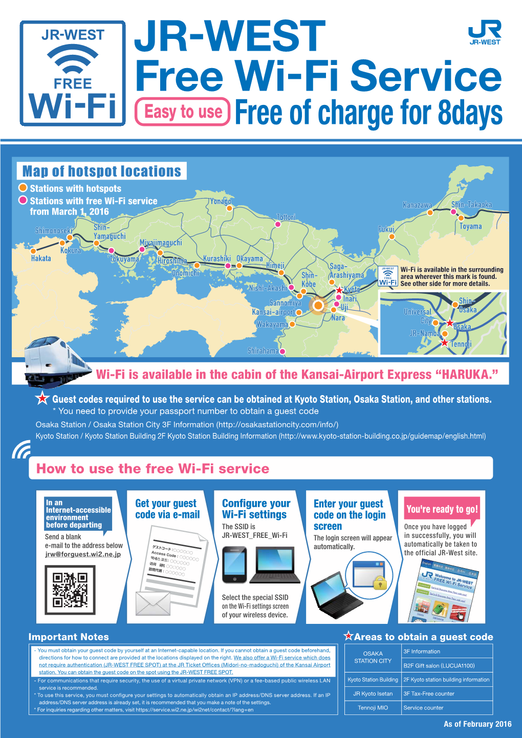 JR-WEST Free Wi-Fi Service Easy to Use Free of Charge for 8Days