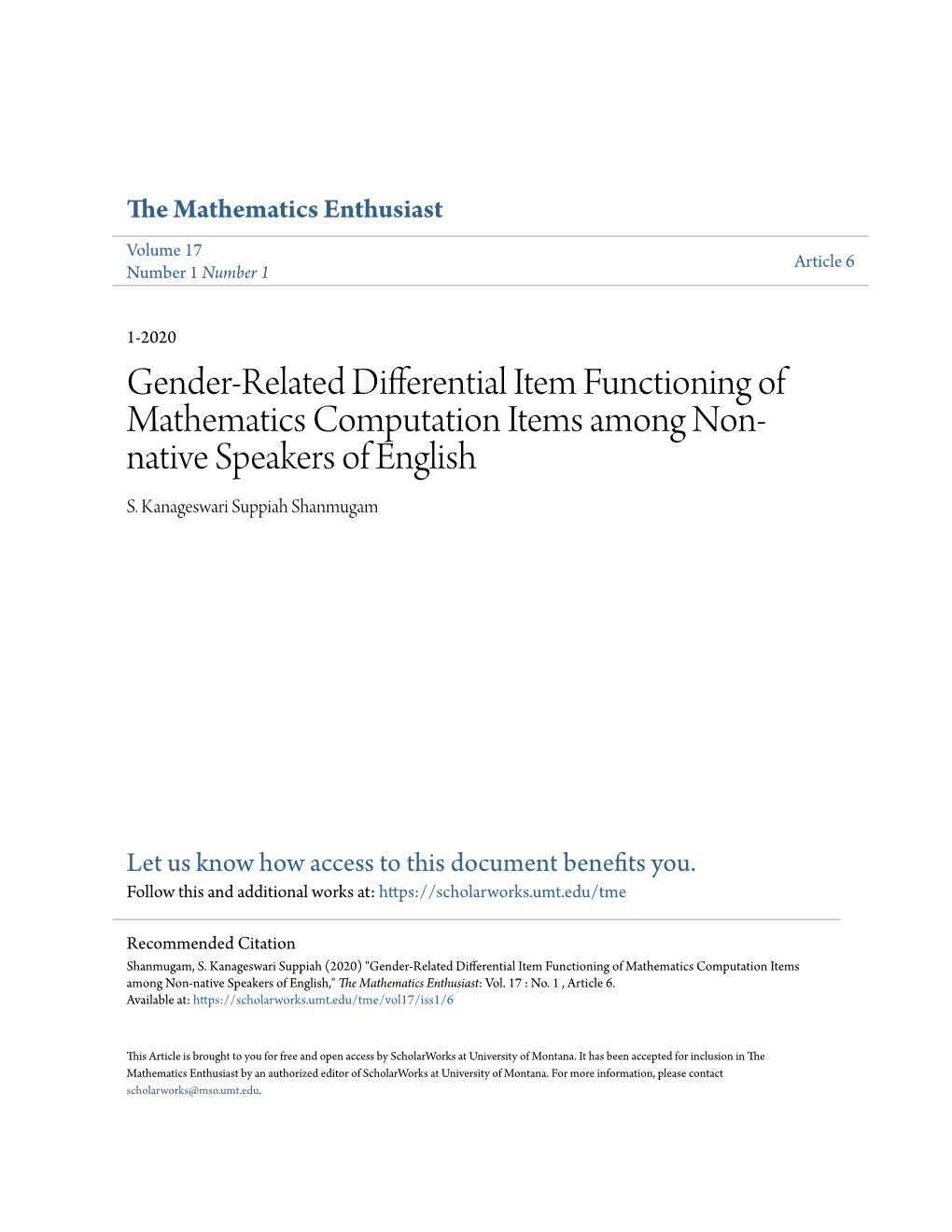 Gender-Related Differential Item Functioning of Mathematics Computation Items Among Non- Native Speakers of English S