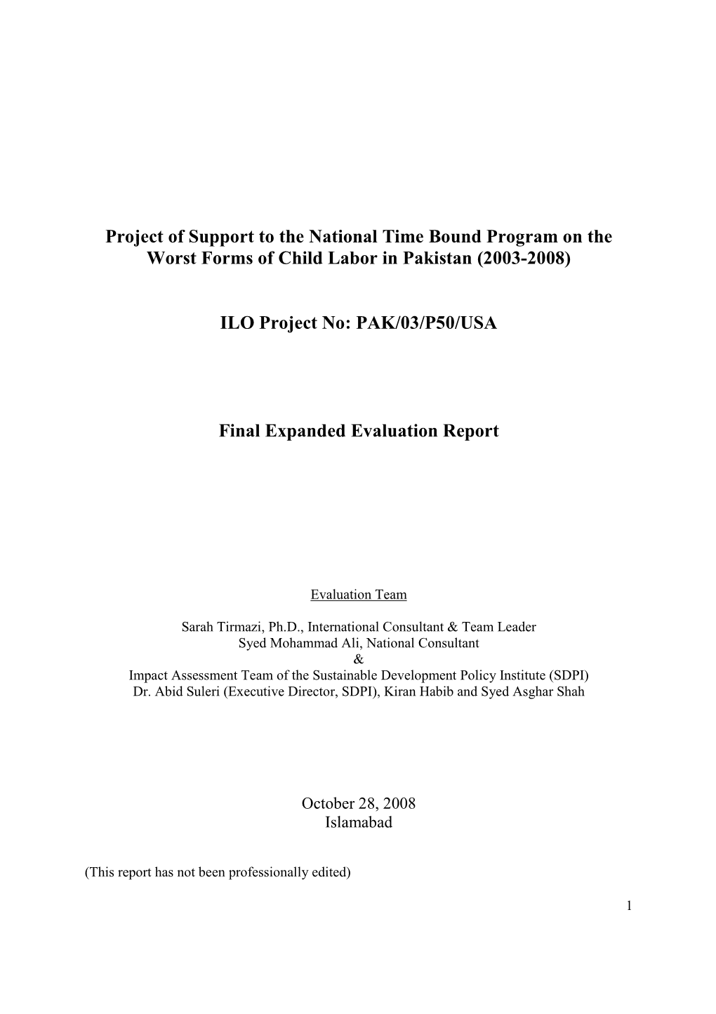 Project of Support to the National Time Bound Programme on The