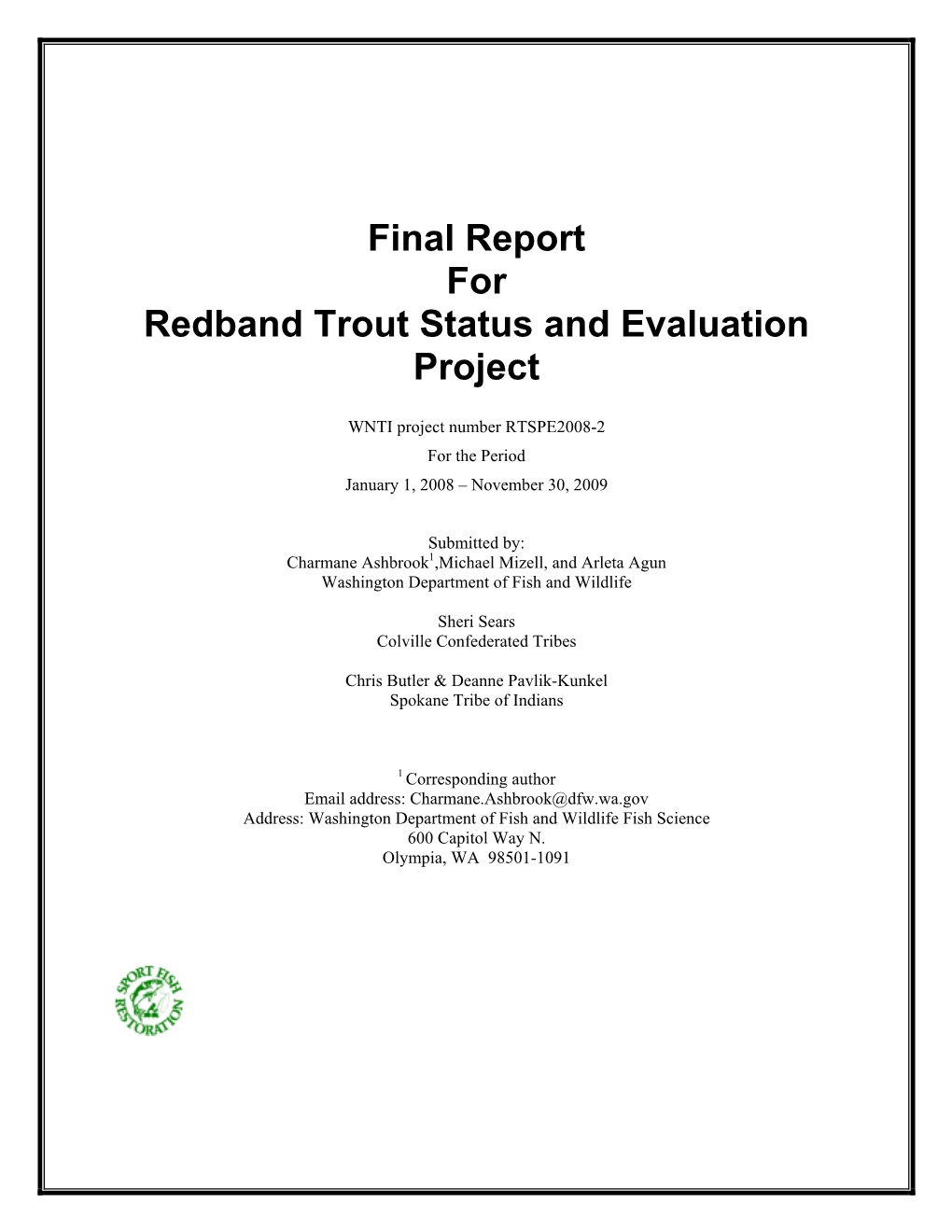 Final Report for Redband Trout Status and Evaluation Project