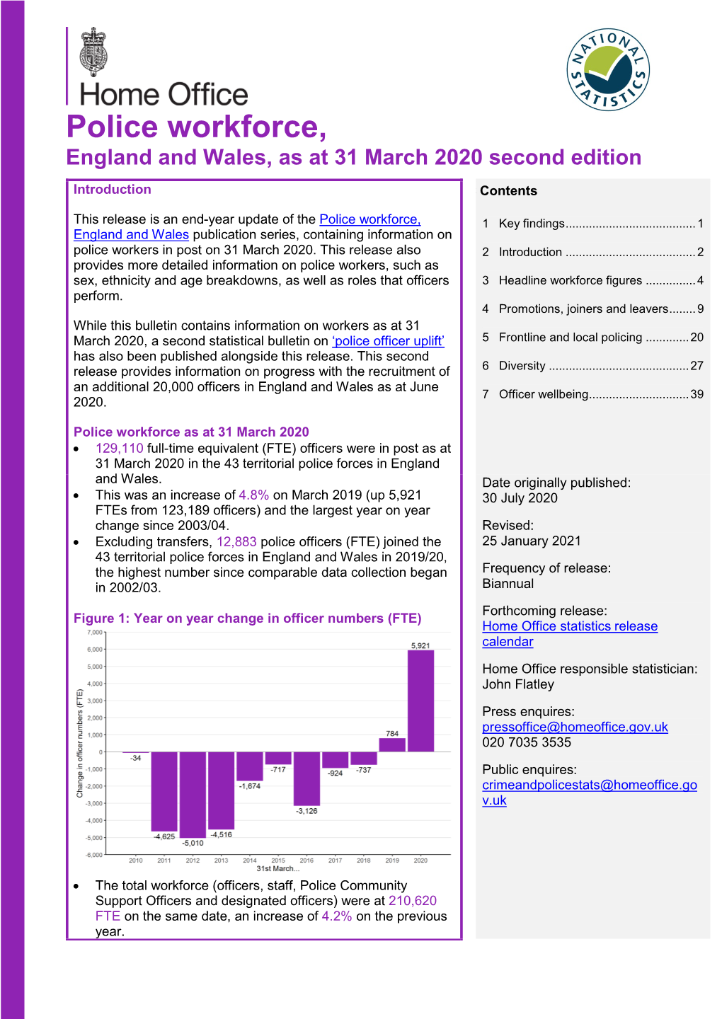 Police Workforce, England and Wales, As at 31 March 2020 Second Edition