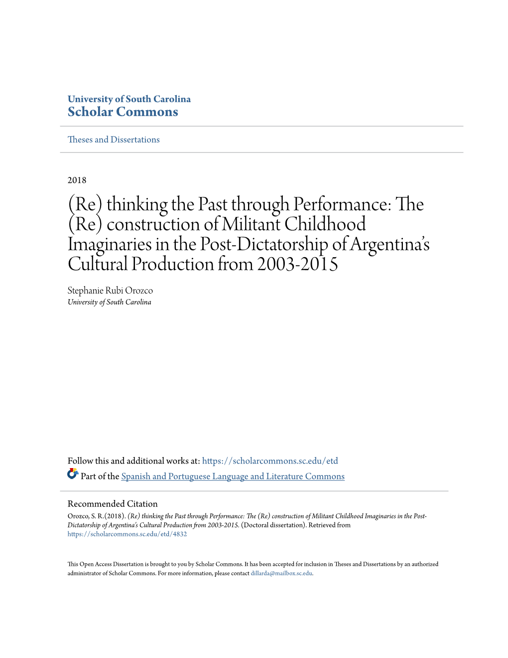 (Re) Thinking the Past Through Performance: the (Re) Construction of Militant Childhood Imaginaries in the Post-Dictatorship Of