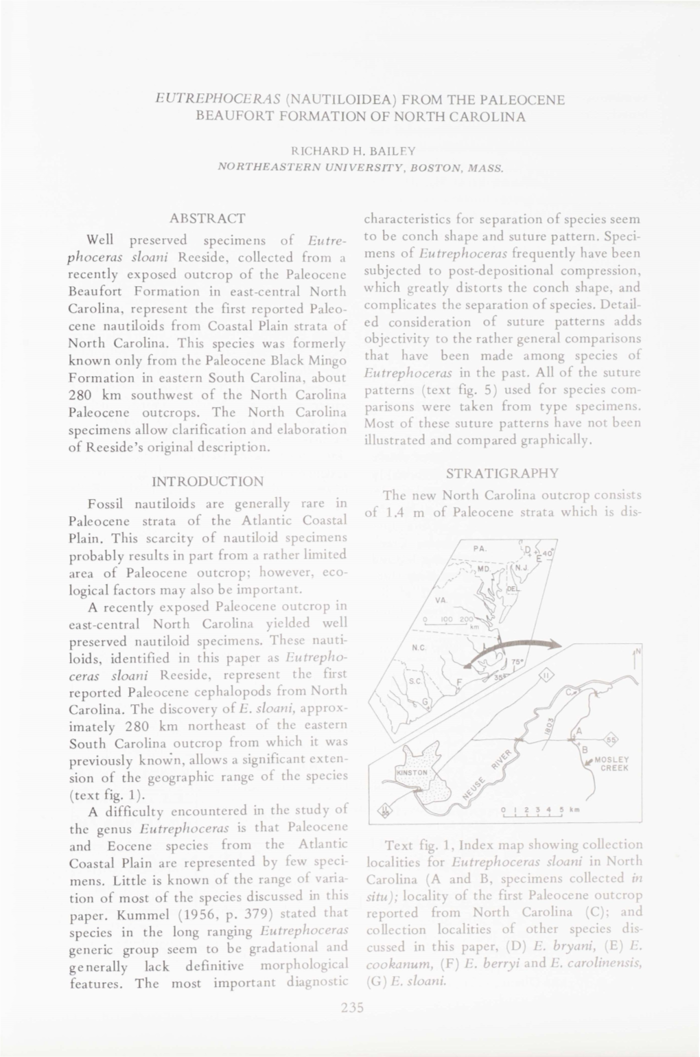 Localities for Eutrephoceras Sloani in North Cookanum