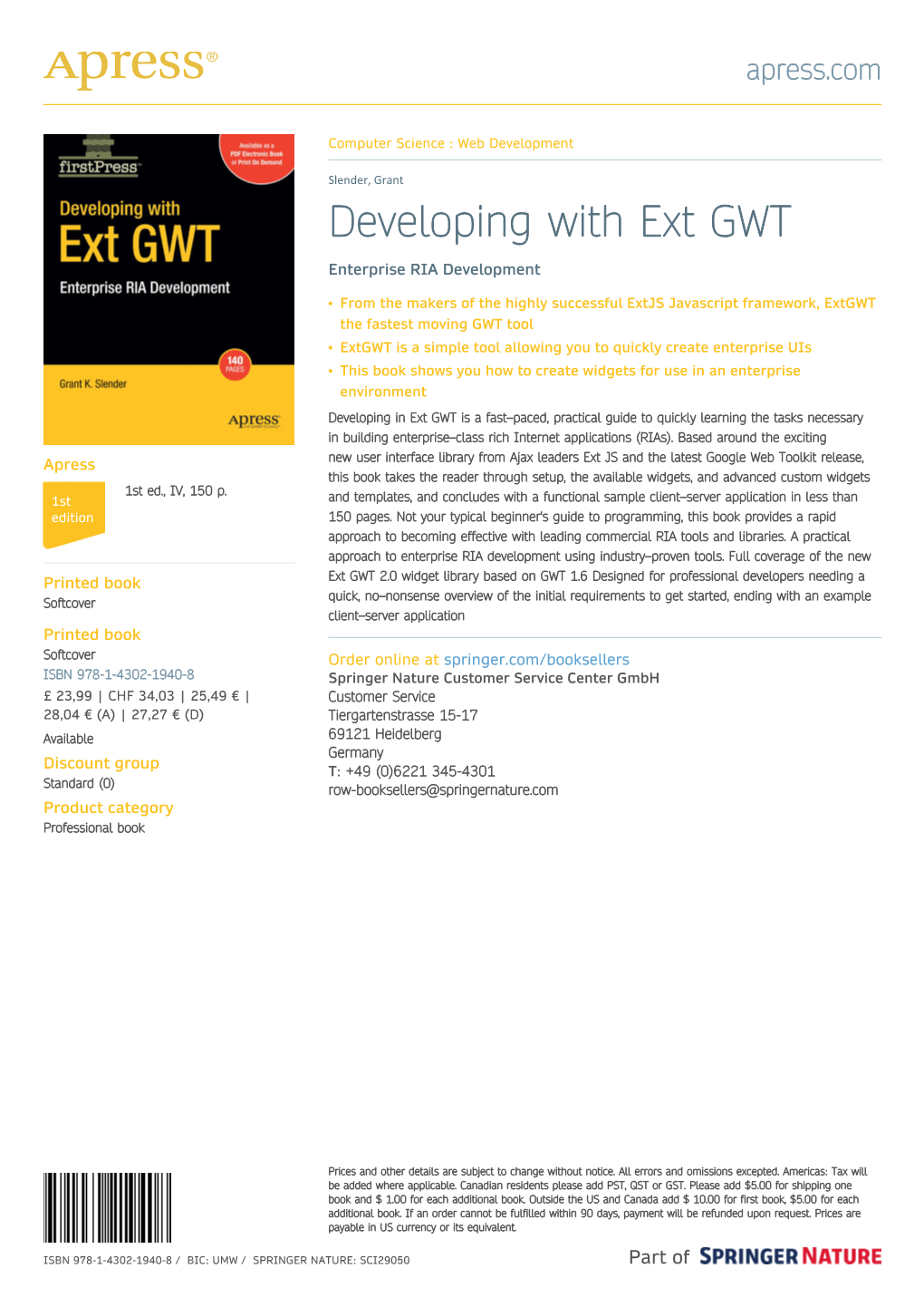 Developing with Ext GWT Enterprise RIA Development