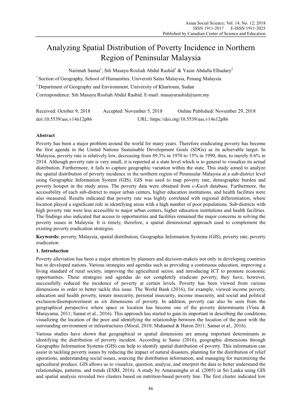 Analyzing Spatial Distribution of Poverty Incidence in Northern Region of Peninsular Malaysia