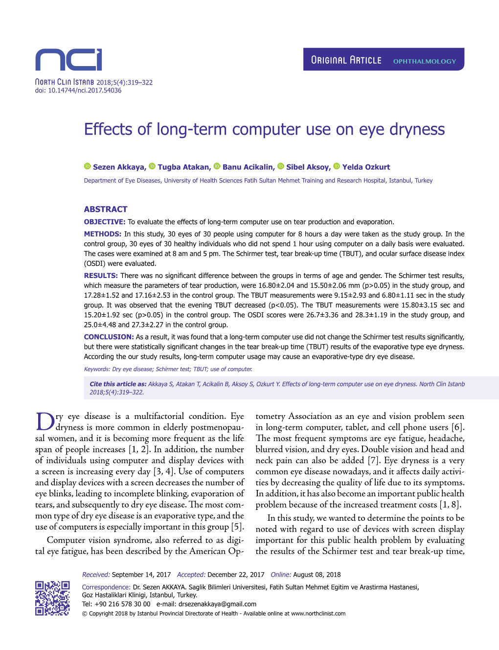 Effects of Long-Term Computer Use on Eye Dryness