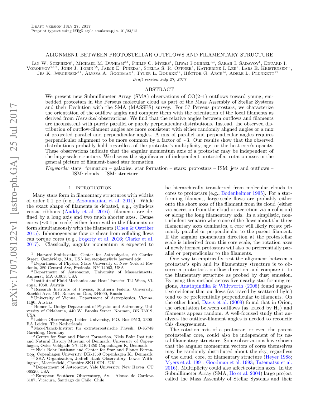 ALIGNMENT BETWEEN PROTOSTELLAR OUTFLOWS and FILAMENTARY STRUCTURE Ian W