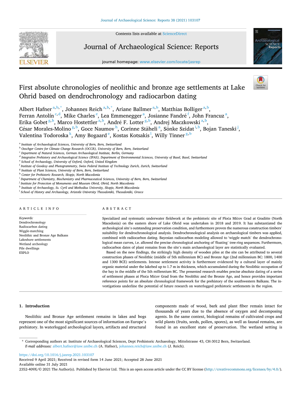 First Absolute Chronologies of Neolithic and Bronze Age Settlements at Lake Ohrid Based on Dendrochronology and Radiocarbon Dating