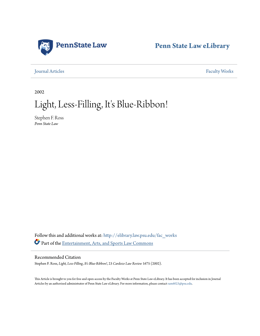 Light, Less-Filling, It's Blue-Ribbon! Stephen F