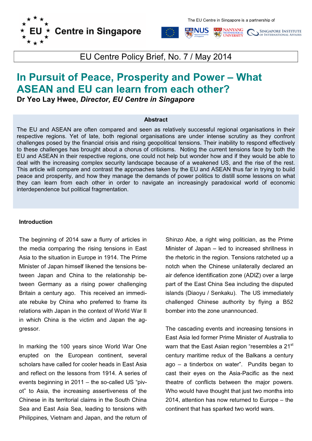 In Pursuit of Peace, Prosperity and Power – What ASEAN and EU Can