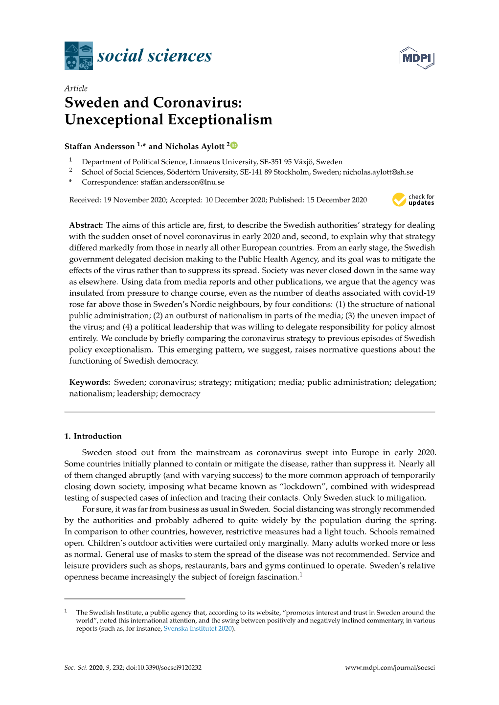 Sweden and Coronavirus: Unexceptional Exceptionalism