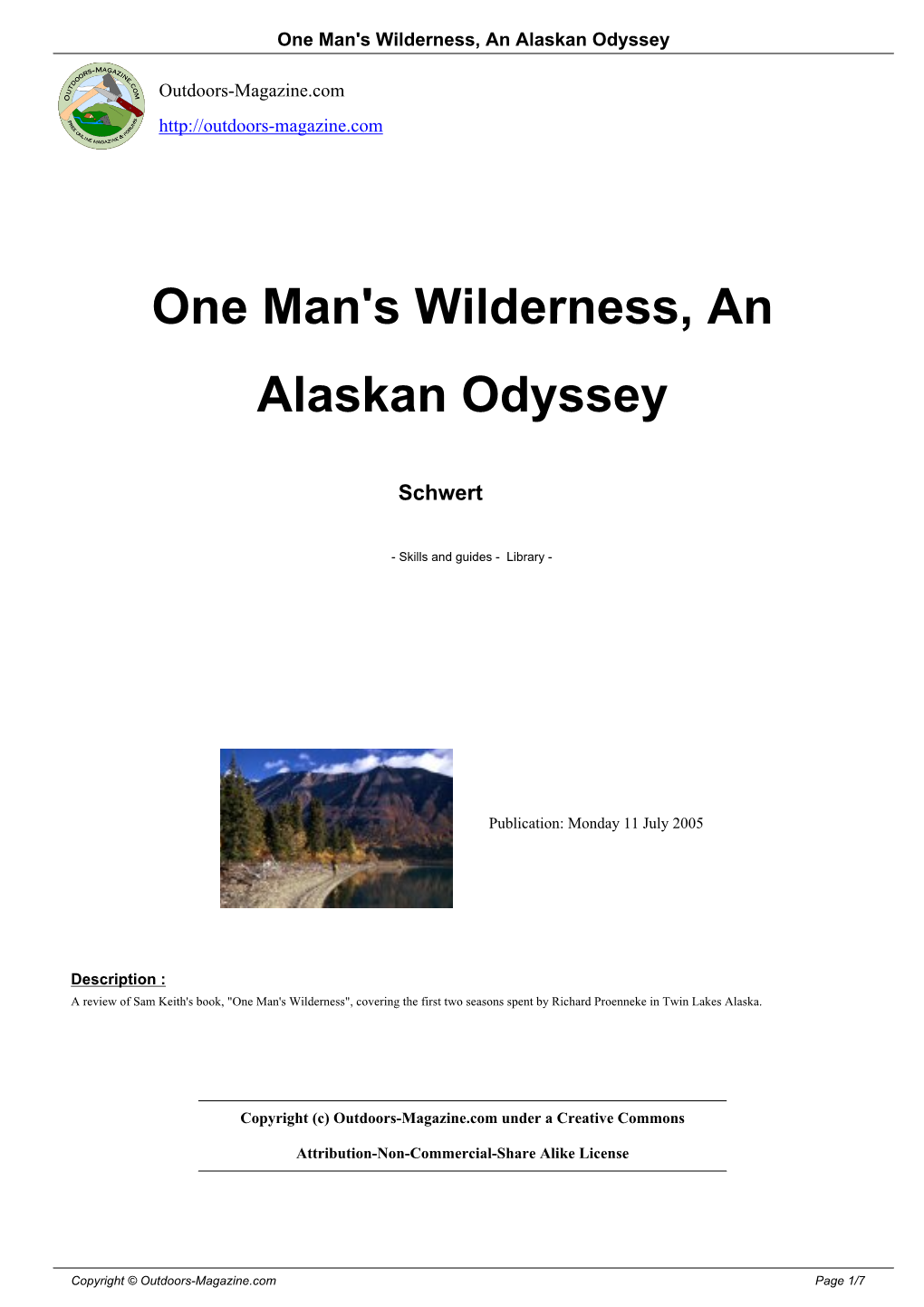 One Man's Wilderness, an Alaskan Odyssey