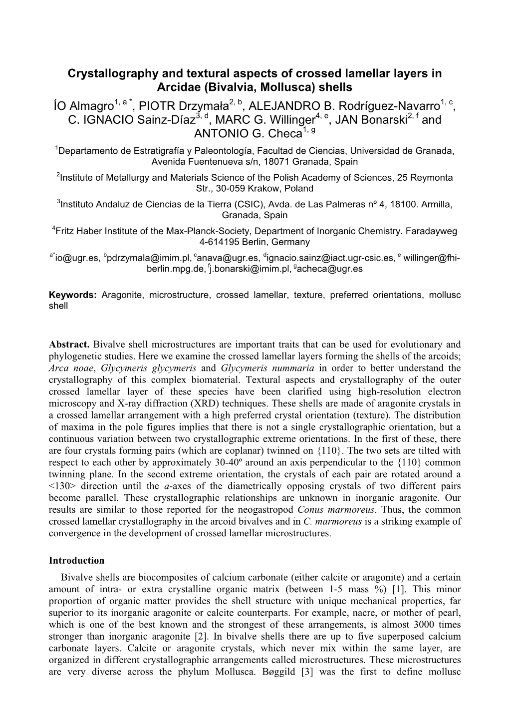 Bivalvia, Mollusca) Shells ÍO Almagro1, a *, PIOTR Drzymała2, B, ALEJANDRO B