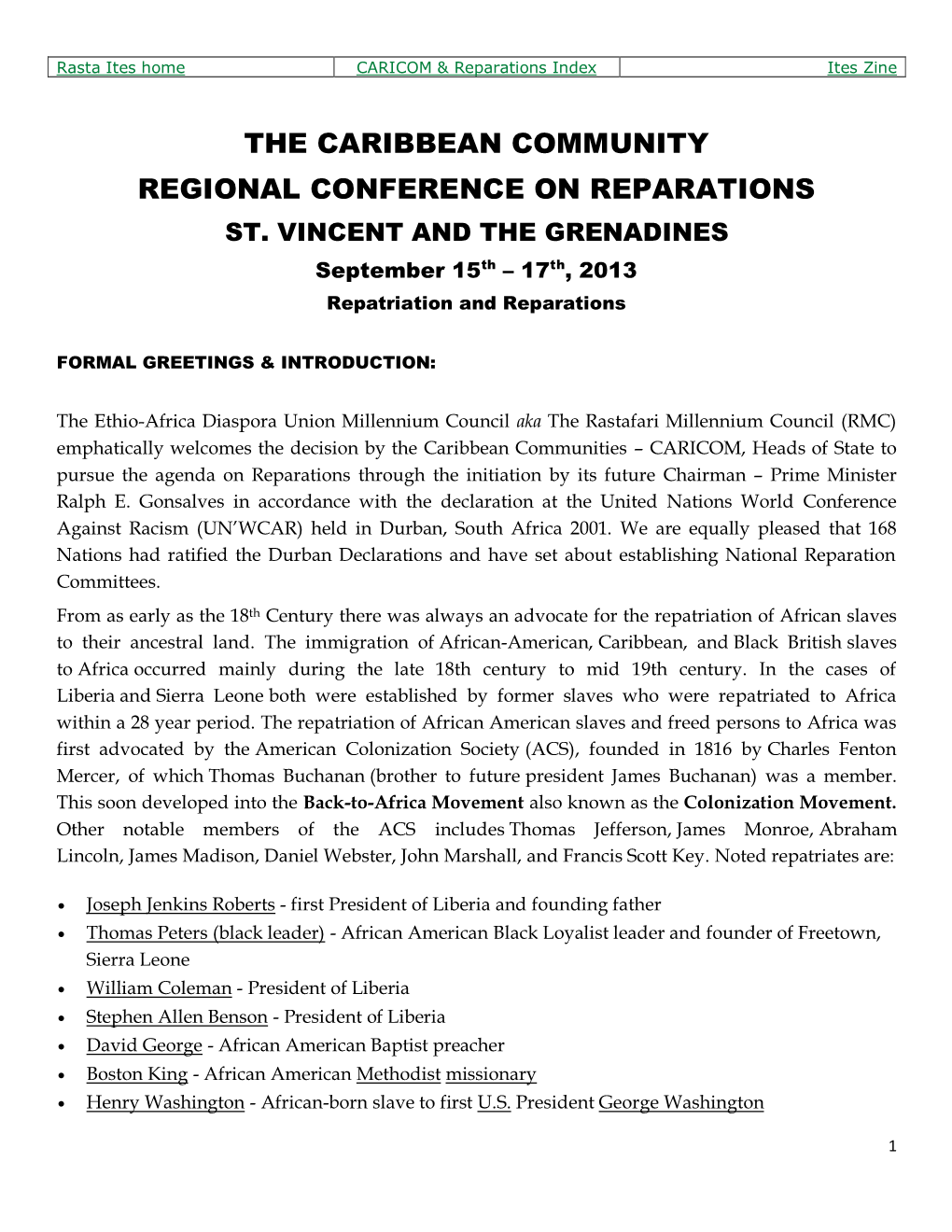 The Caribbean Community Regional Conference on Reparations St