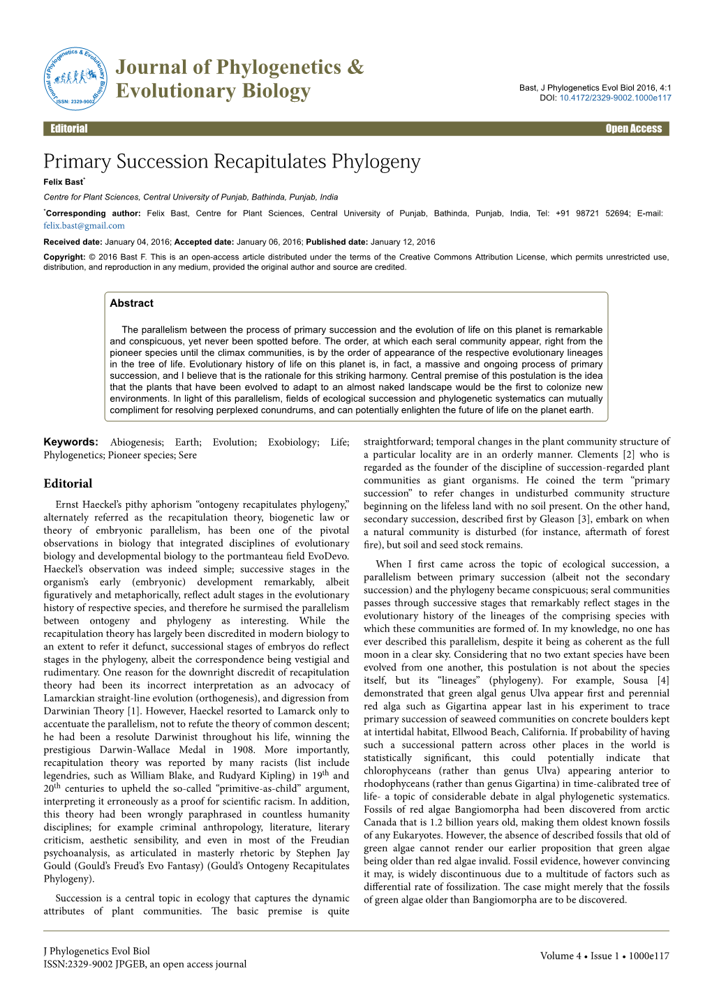 Primary Succession Recapitulates Phylogeny