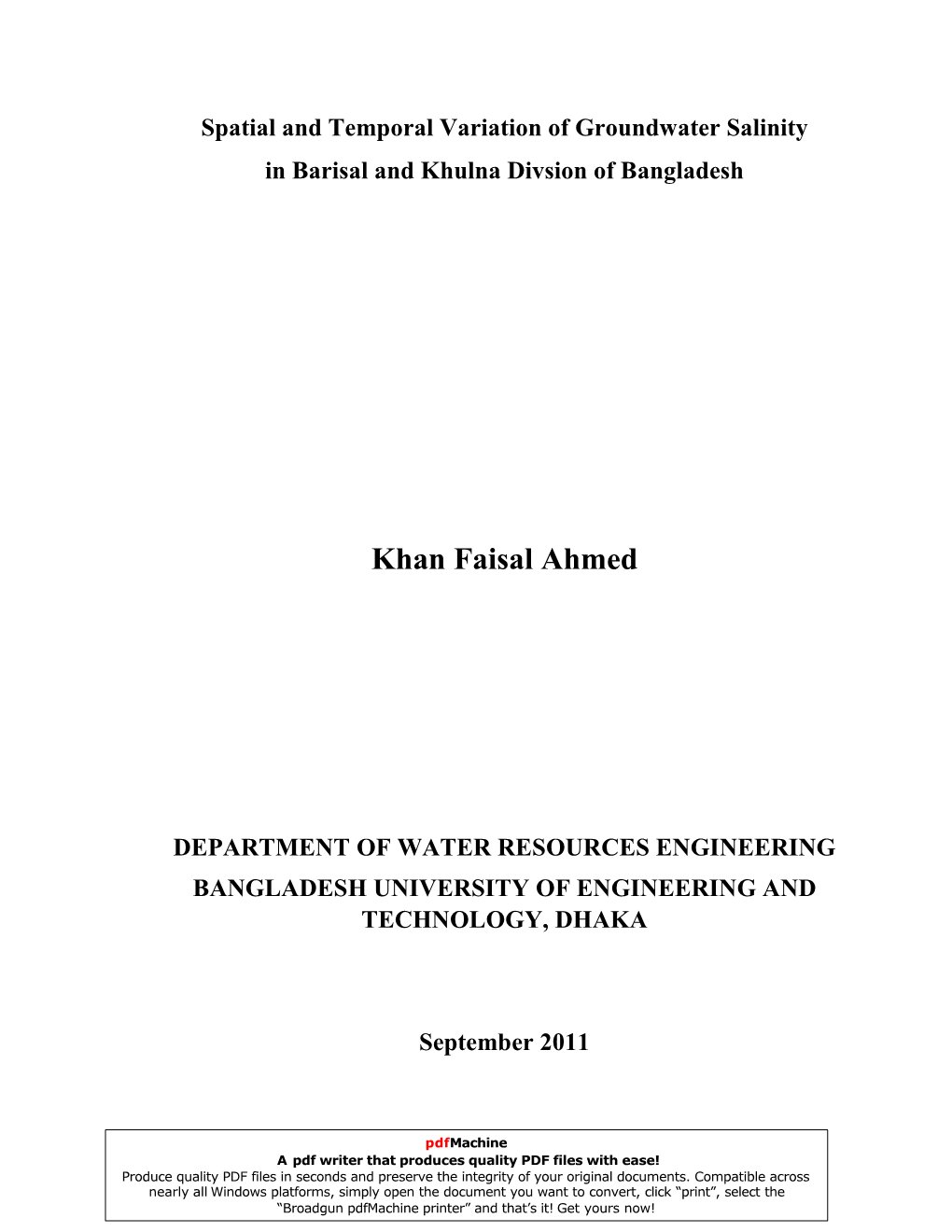 Spatial and Temporal Variation of Groundwater Salinity in Barisal and Khulna Divsion of Bangladesh