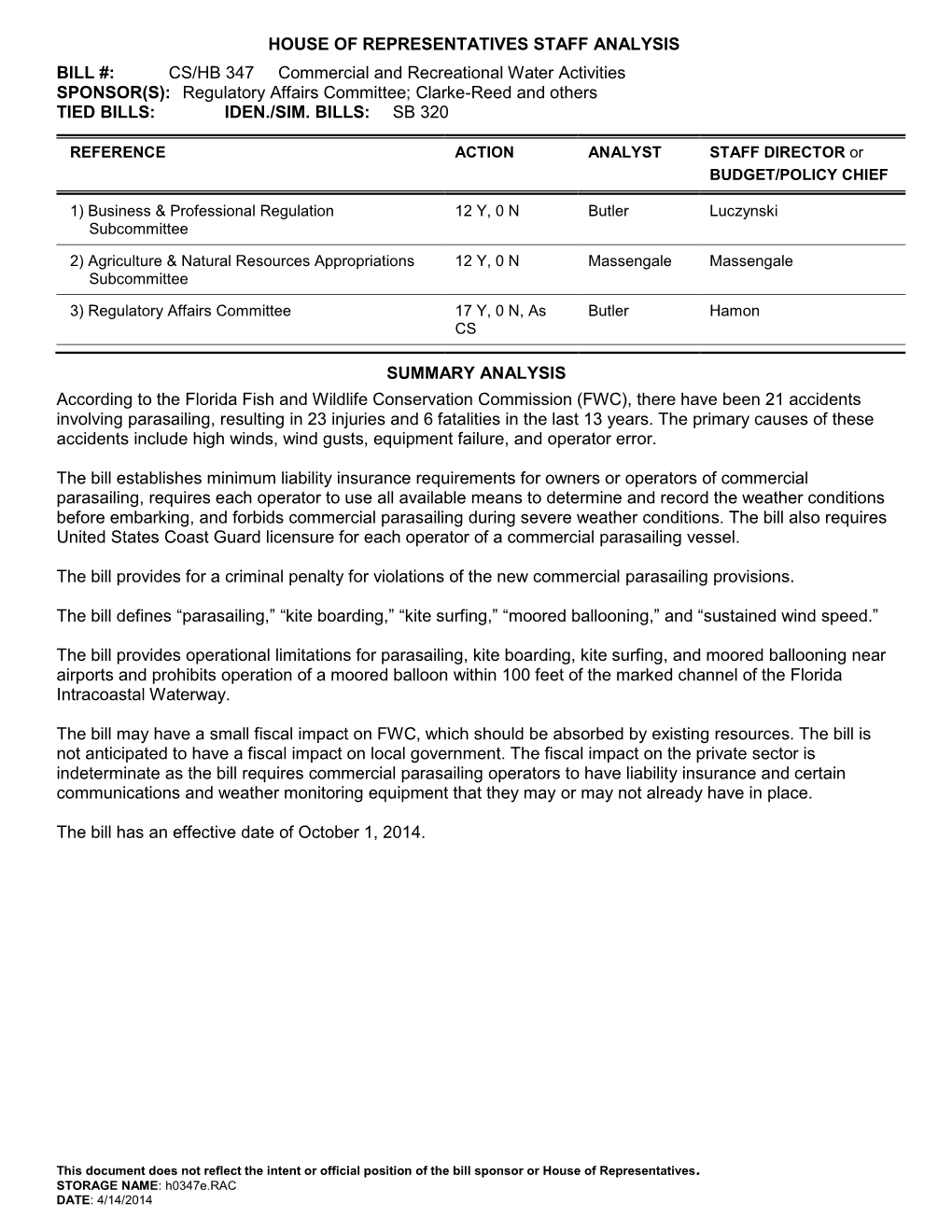 Regulatory Affairs Committee; Clarke-Reed and Others TIED BILLS: IDEN./SIM