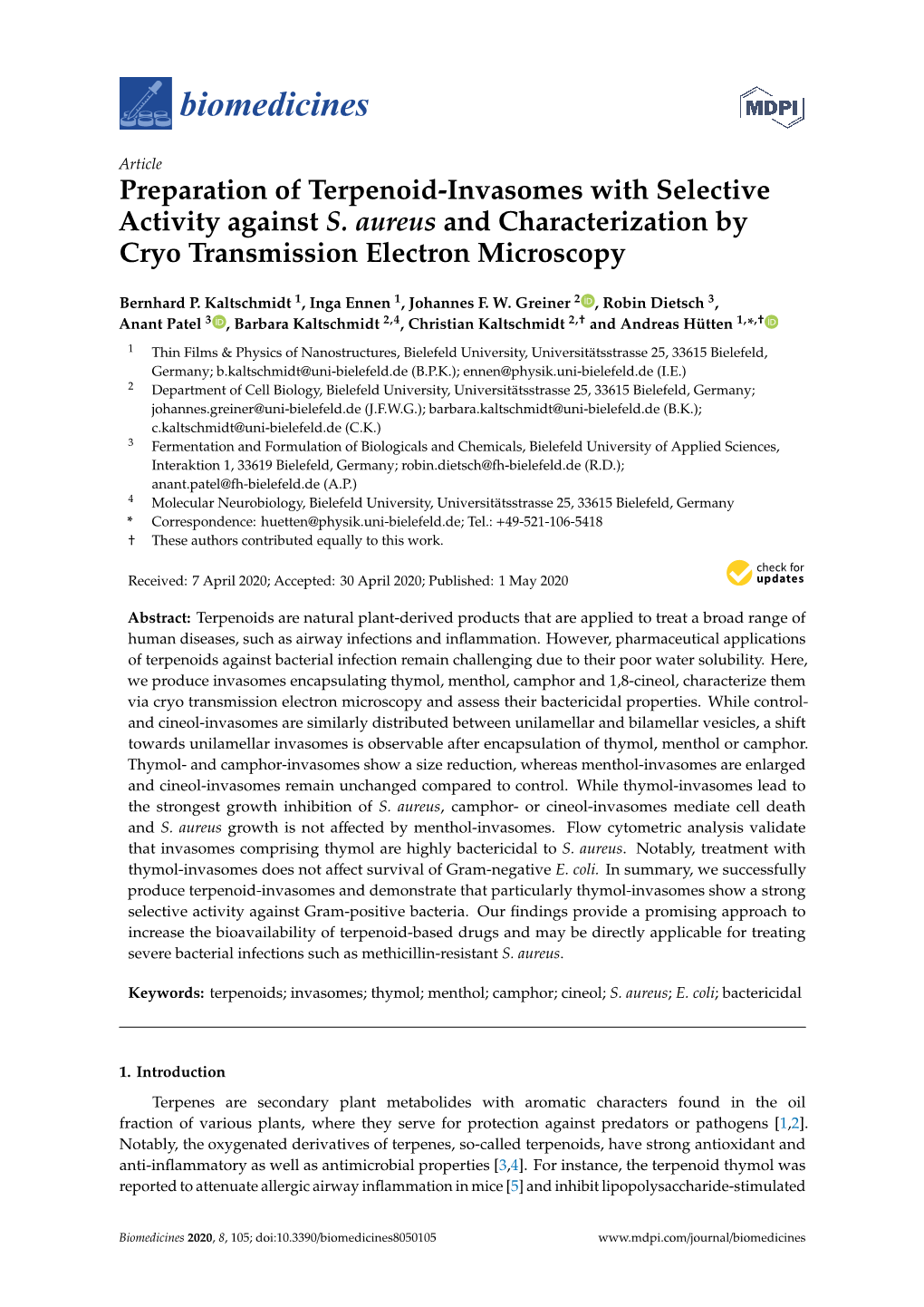 Preparation of Terpenoid-Invasomes with Selective Activity Against S