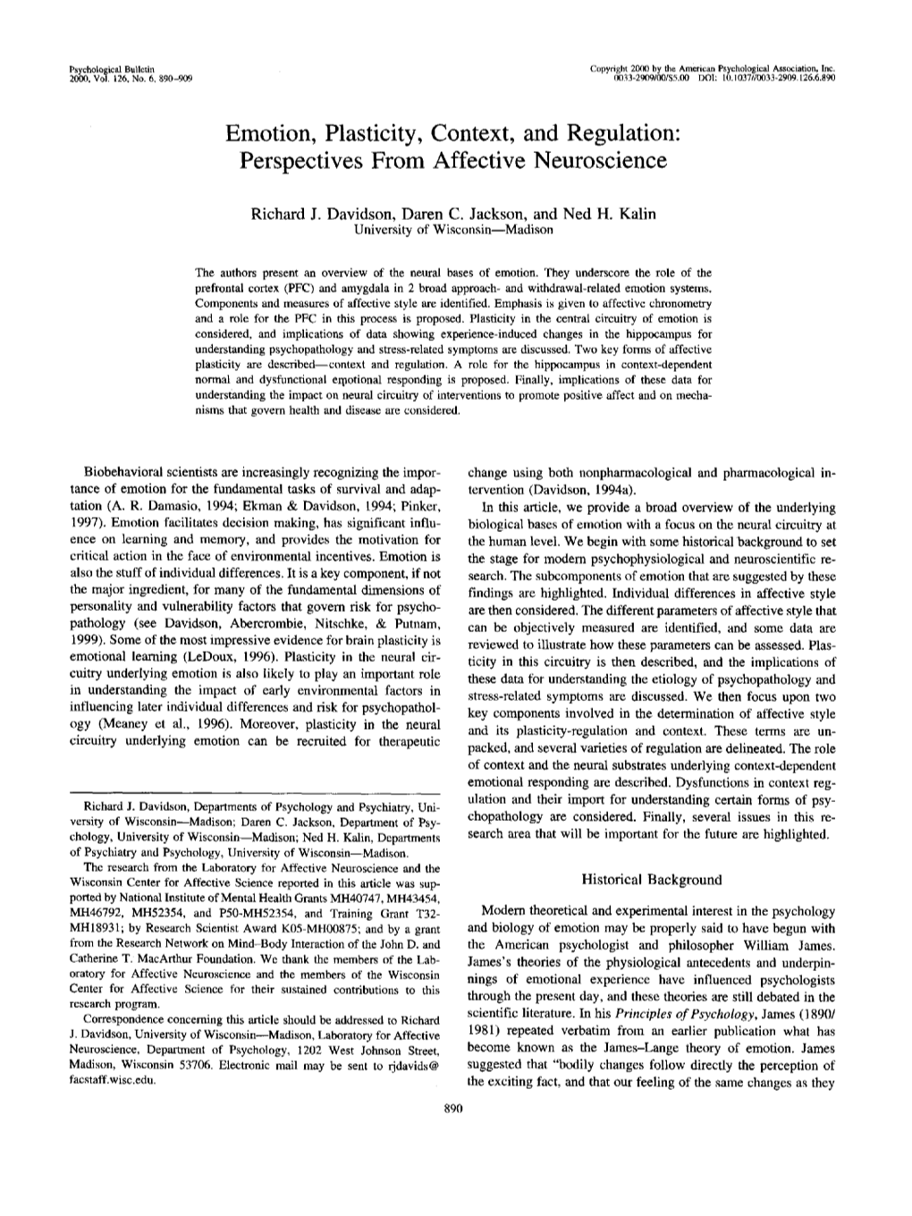 Emotion, Plasticity, Context, and Regulation: Perspectives from Affective Neuroscience