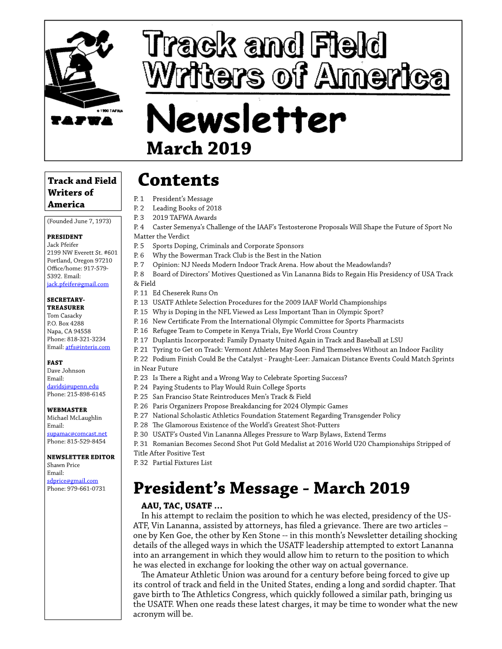 March 2019 Contents