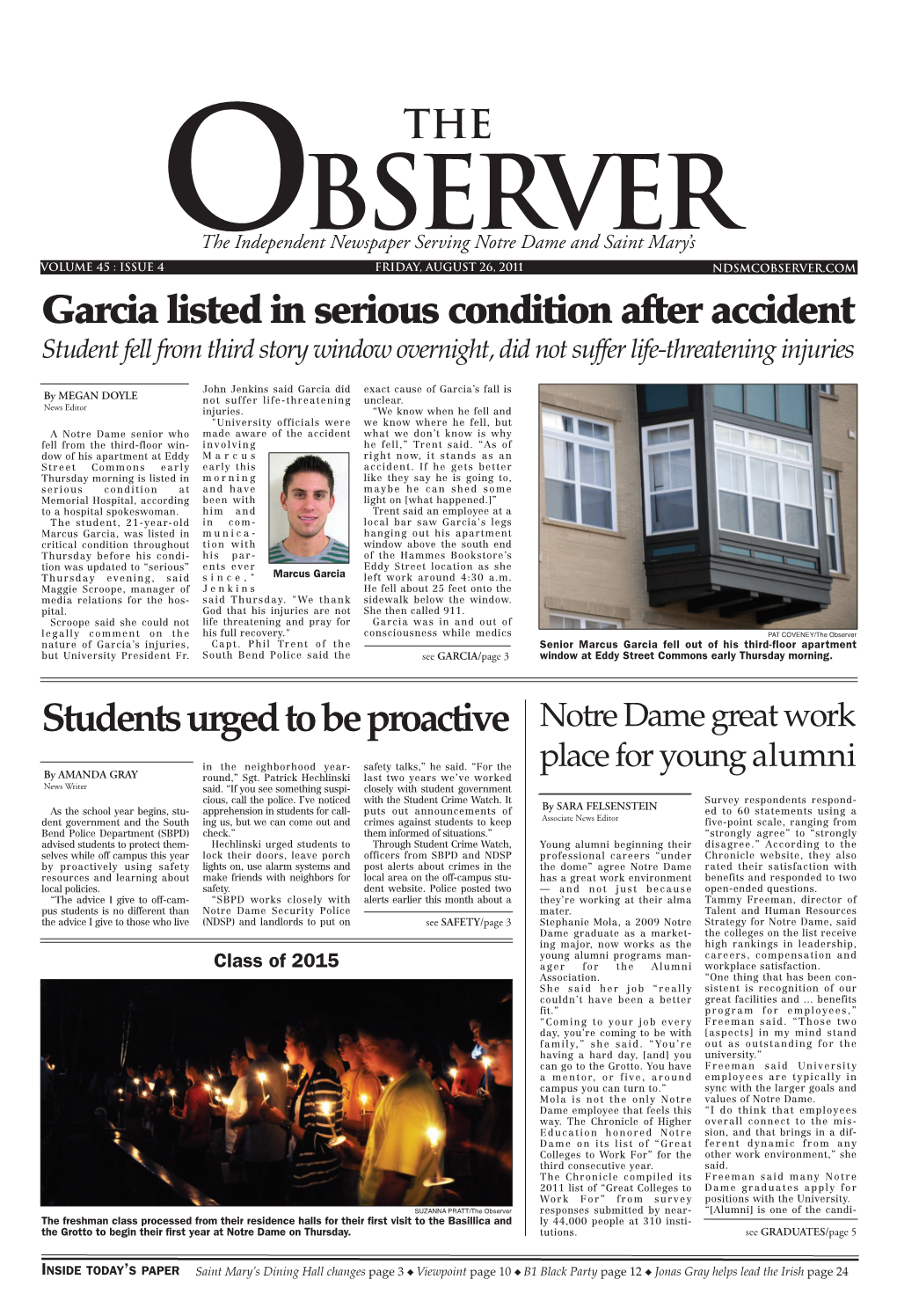 Garcia Listed in Serious Condition After Accident Students Urged to Be