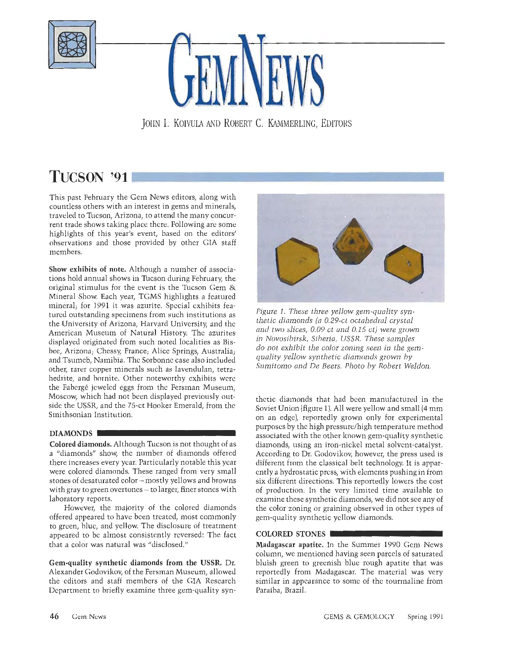 Spring 1991 Gems & Gemology Gem News