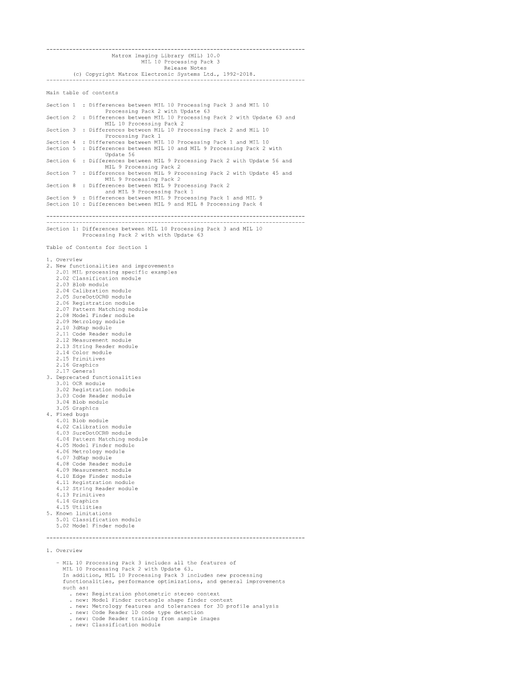 Matrox Imaging Library (MIL) 10.0 MIL 10 Processing Pack 3 Release Notes (C) Copyright Matrox Electronic Systems Ltd., 1992-2018