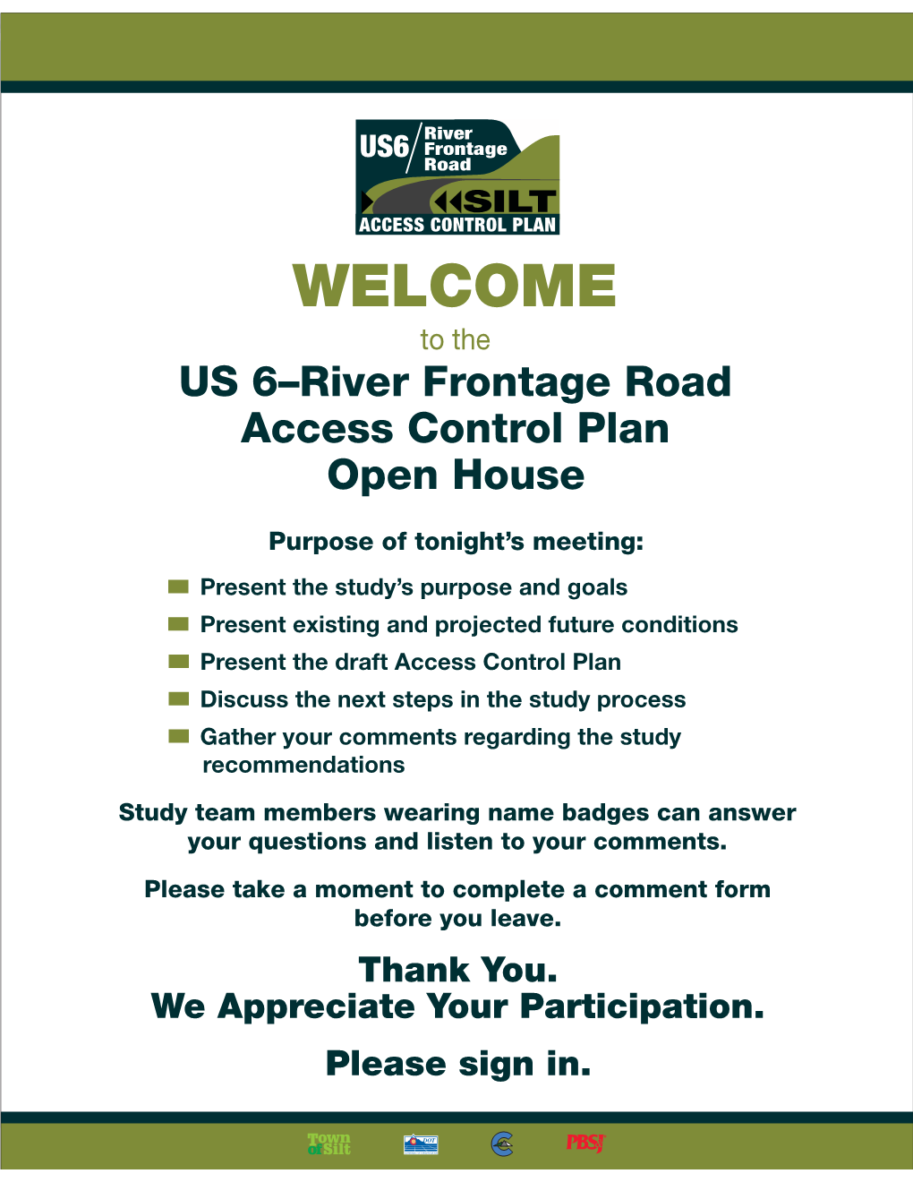 US 6–River Frontage Road Access Control Plan Open House