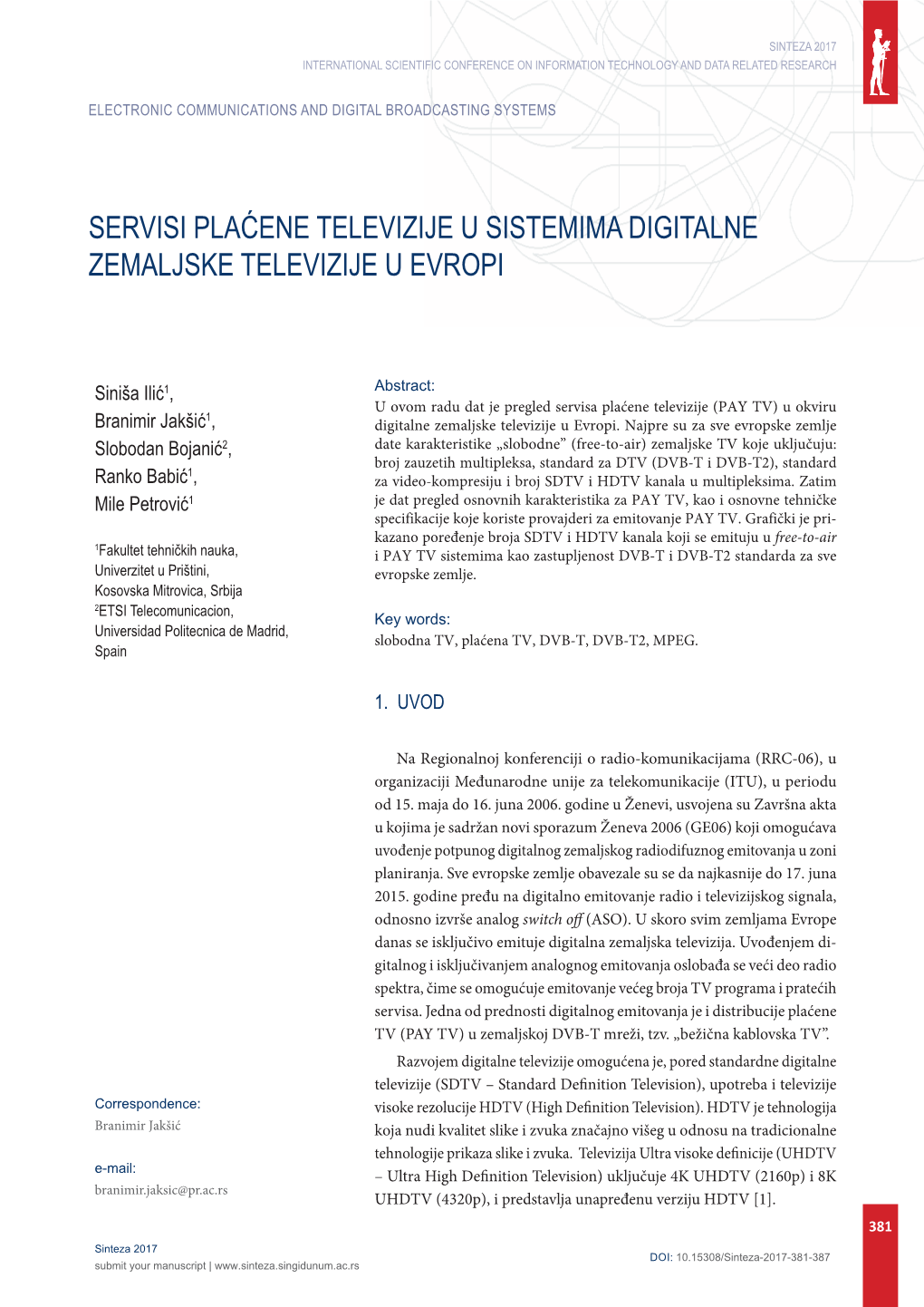 Servisi Plaćene Televizije U Sistemima Digitalne Zemaljske Televizije U Evropi