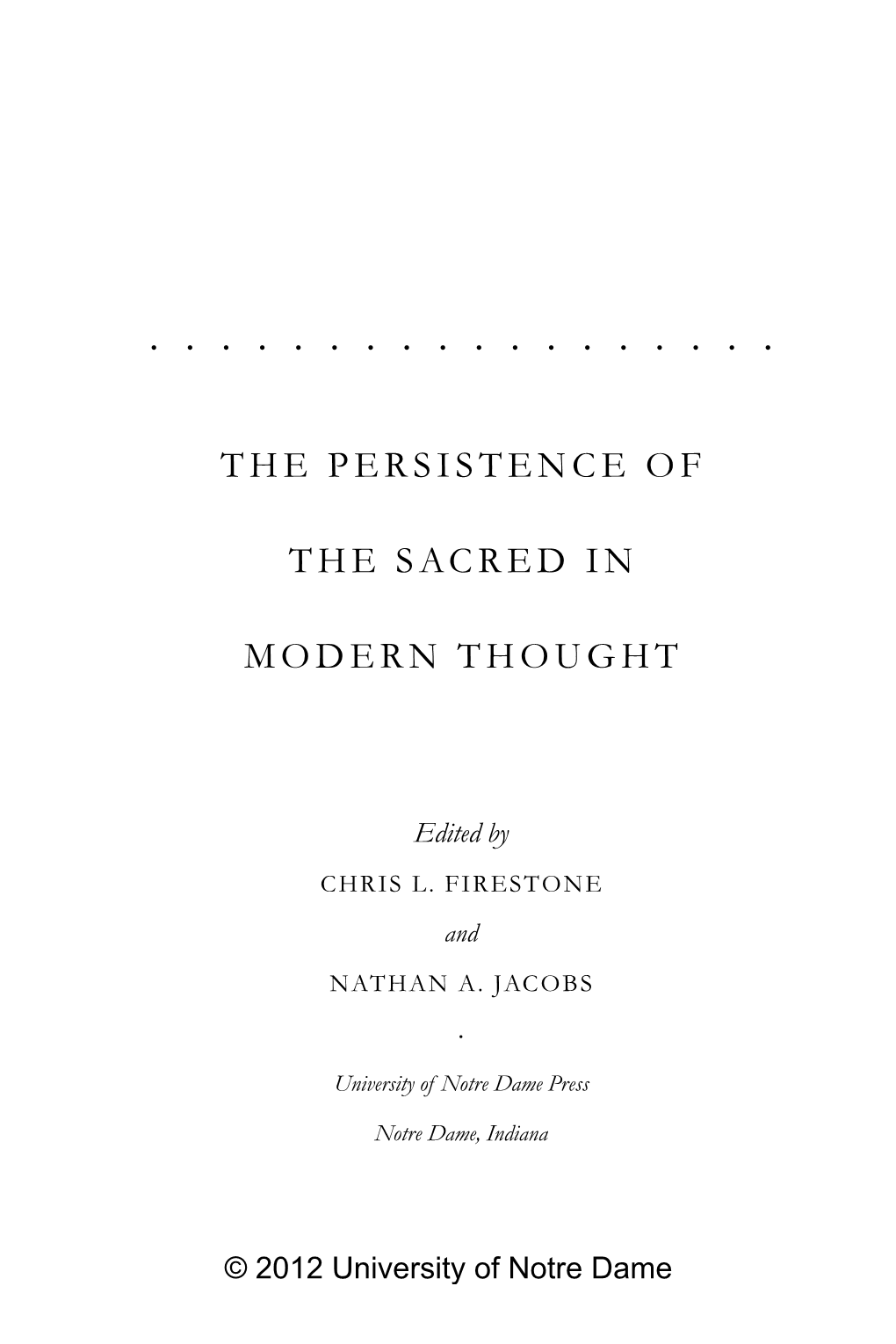 The Persistence of the Sacred in Modern Thought