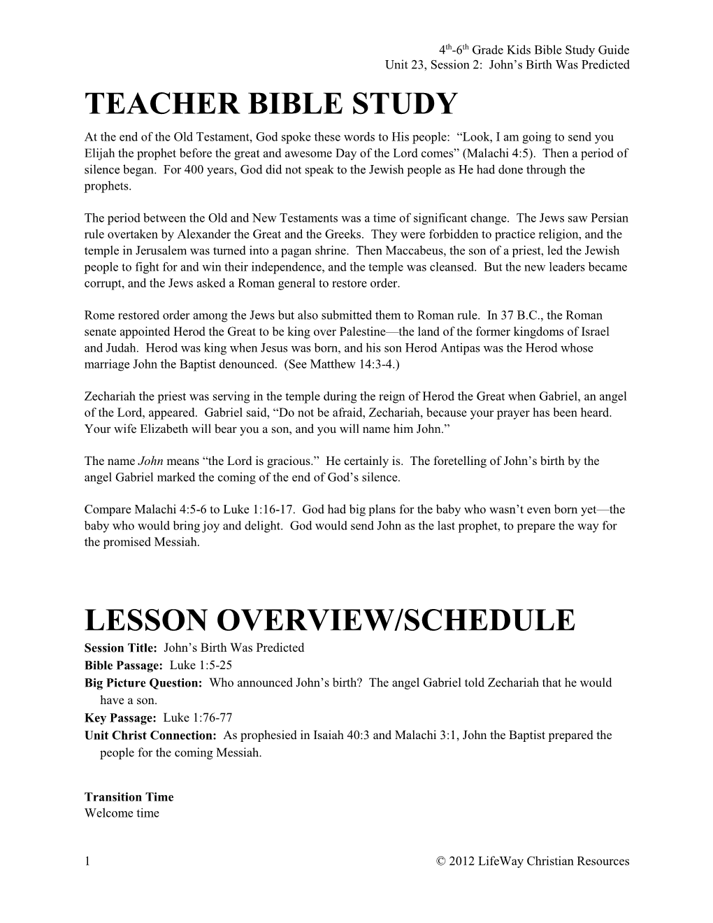 Teacher Bible Study Lesson Overview